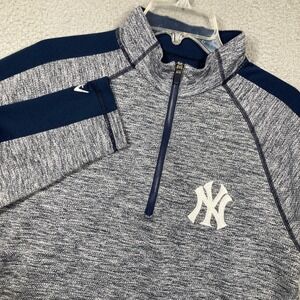New York Yankees 1/4 Zip Pullover Mens L Gray Navy White Heathered Antigua